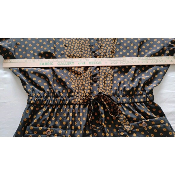 Vtg 80s Leslie Fay Midi Dress Women's Black Brown Paisley Tie Front Secretary 14 - Picture 11 of 15